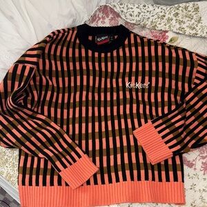 Kickers Men's Coral and Dark Brown Crewneck Sweater